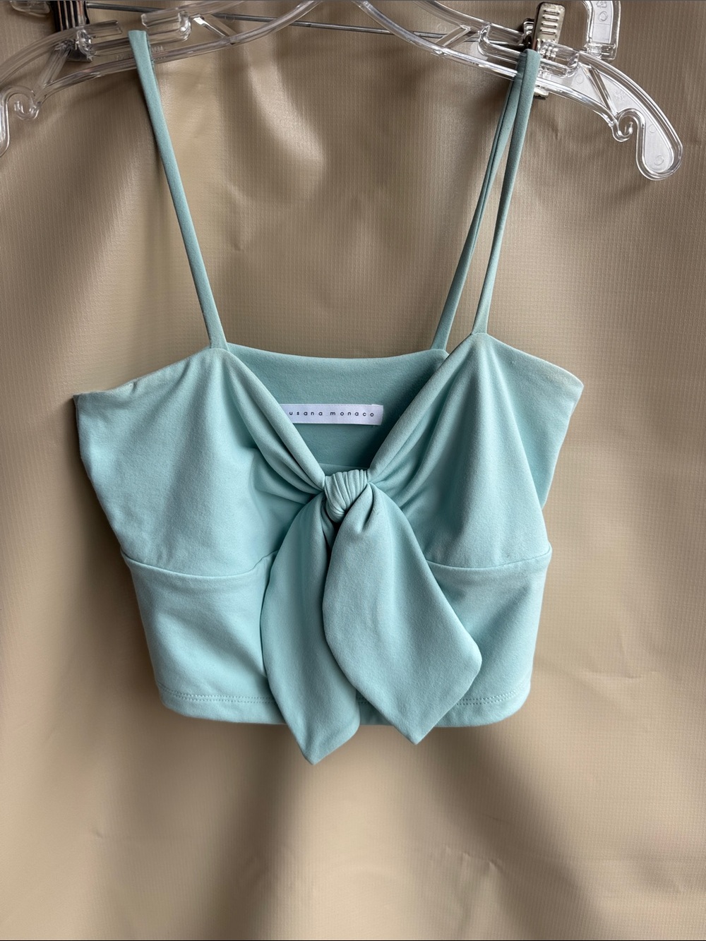 Susana Monaco Aqua Tie Front Crop Top Cami Made in USA Size M